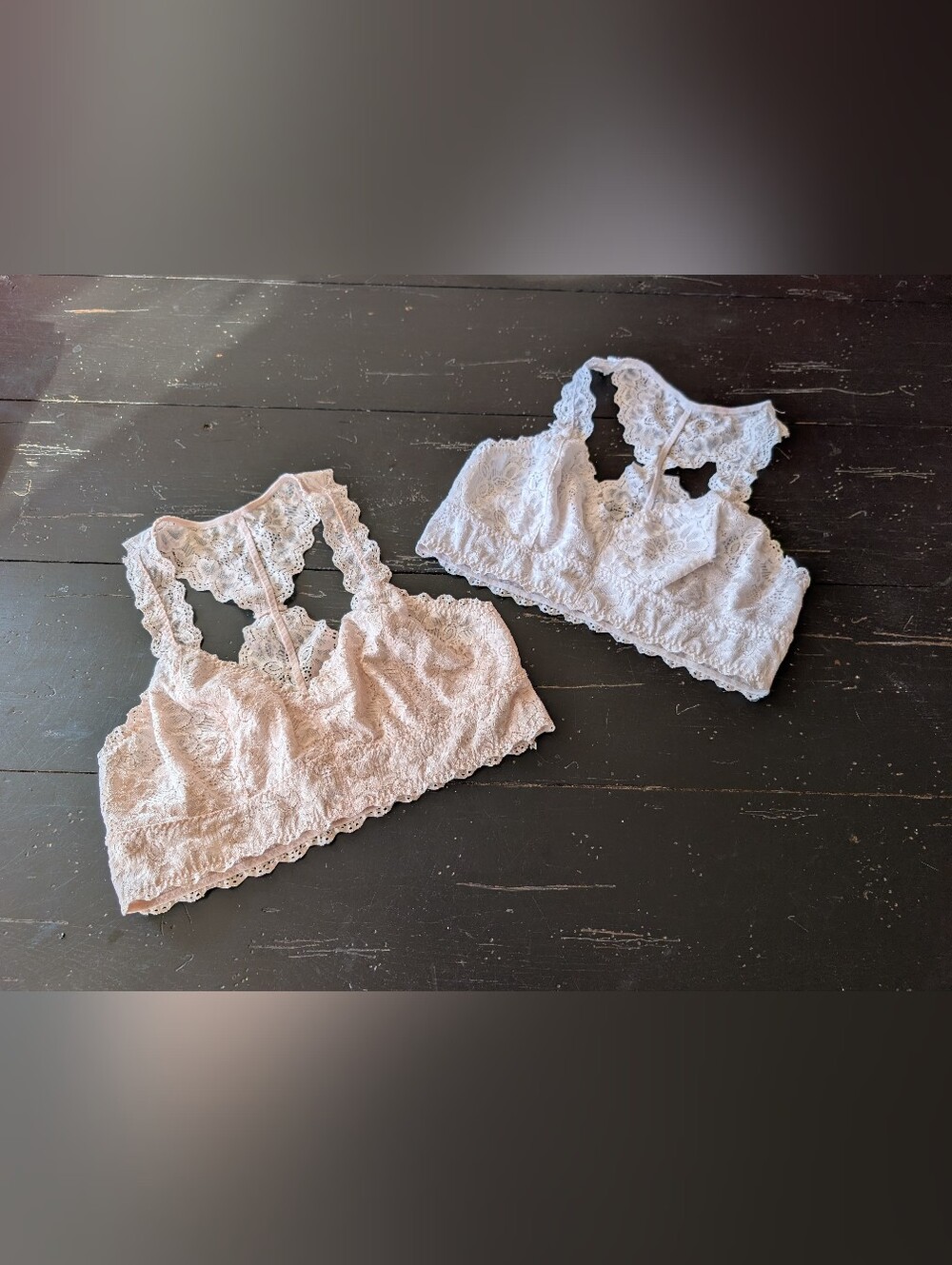 Felina Lingerie Lace Racerback Bralette Bundle of 2 White Blush Pink Medium Boho